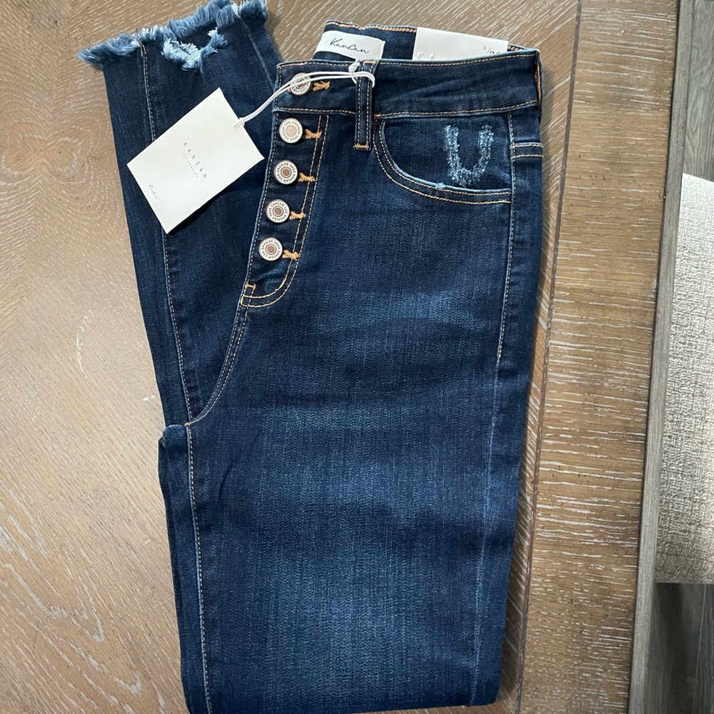 KanCan Dark Blue Skinny Jeans with Frayed Hem